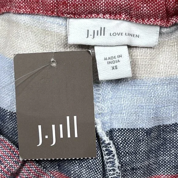 J. Jill Love Linen White Multi Striped Pull-On Shorts Drawstring Beach XS - NWT - Picture 5 of 5